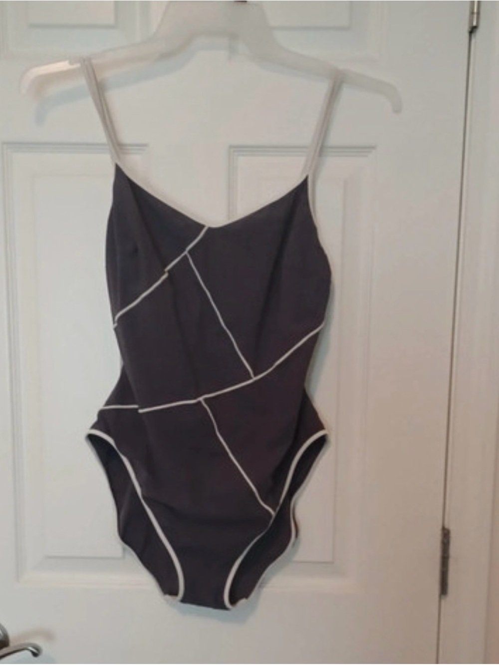 La Blanca Gray 
One-Piece Swimsuit with White Trim